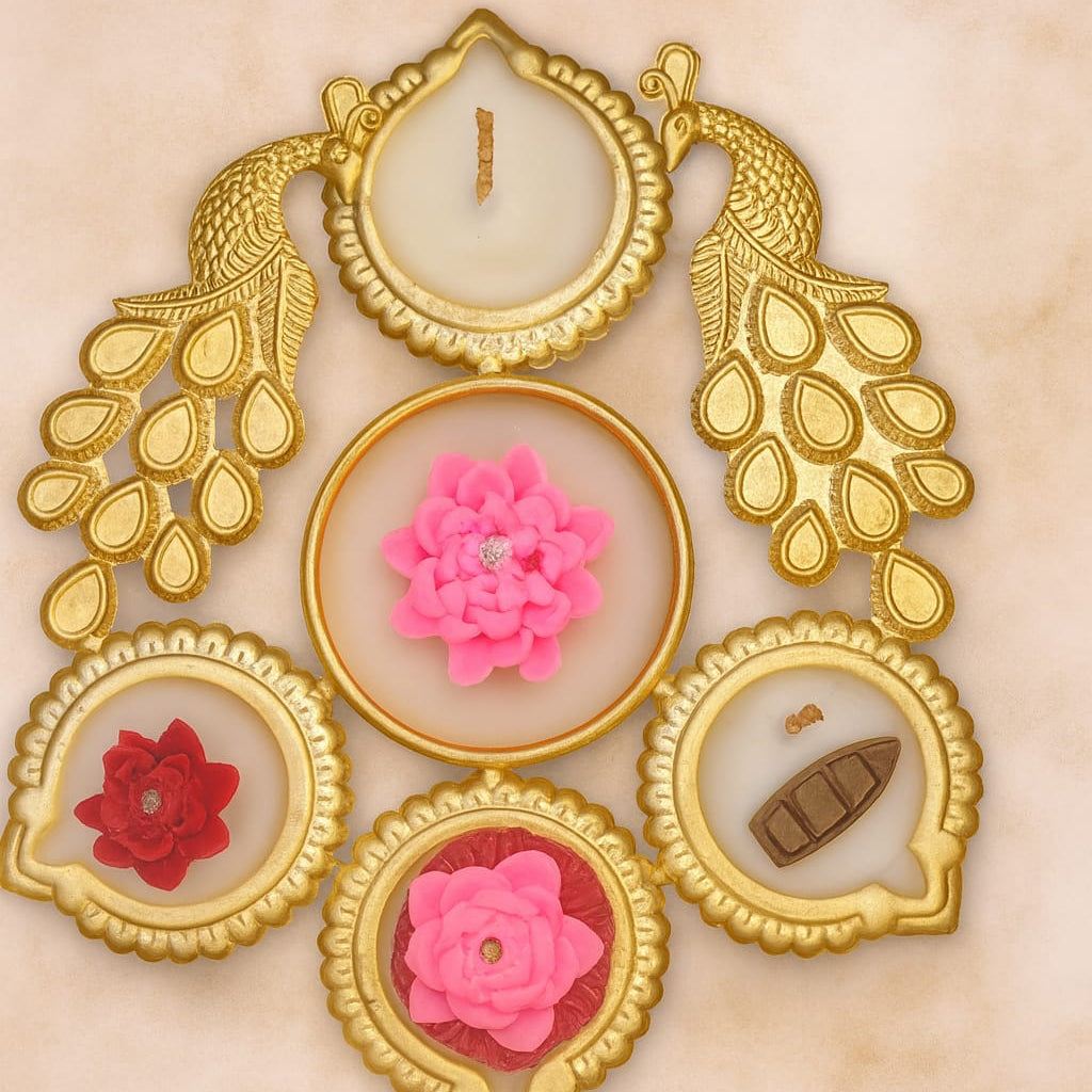 Golden Peacock Urli Festive Candle