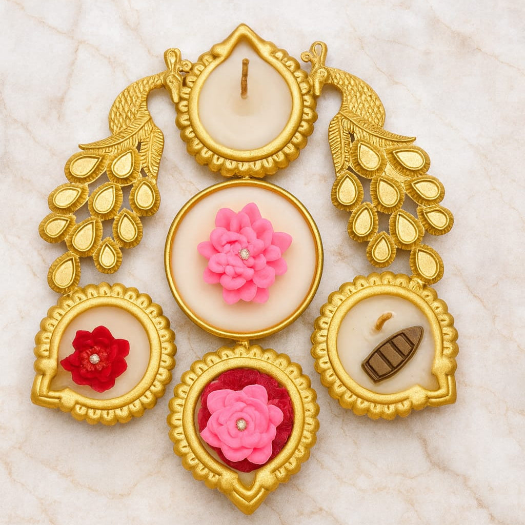 Golden Peacock Urli Festive Candle